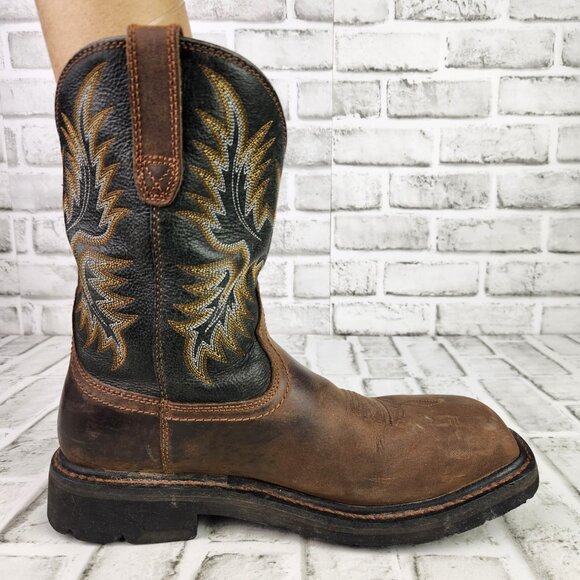 Ariat Sierra Steel Toe Men's Size 9 D Brown Leather Western Wide Square Toe Boot - Picture 6 of 11